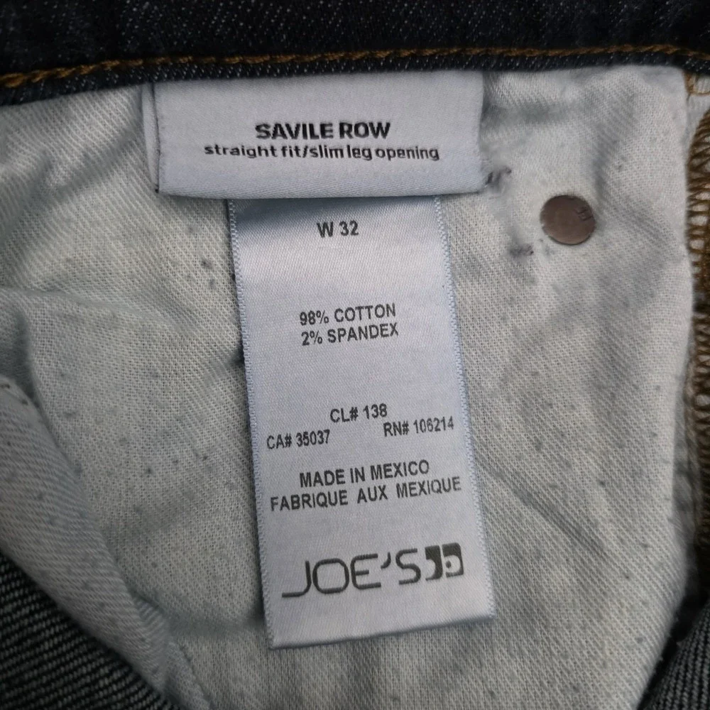 Joes Jeans Mens 32  Blue Savile Row Straight Slim‎ Mid Rise Whiskered Dark Wash